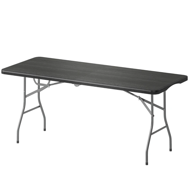 Outsunny Masă pliantă din HDPE masă de camping pliantă pentru exterior cu mâner capace antiderapante la picioare 180 x 74 x 74 cm, negru