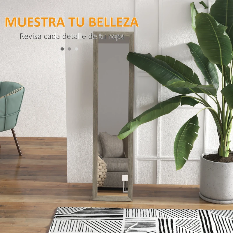 HOMCOM Espejo de Cuerpo Entero 157x37 cm con Marco de MDF Espejo de Pie Inclinado o Colgante Gris