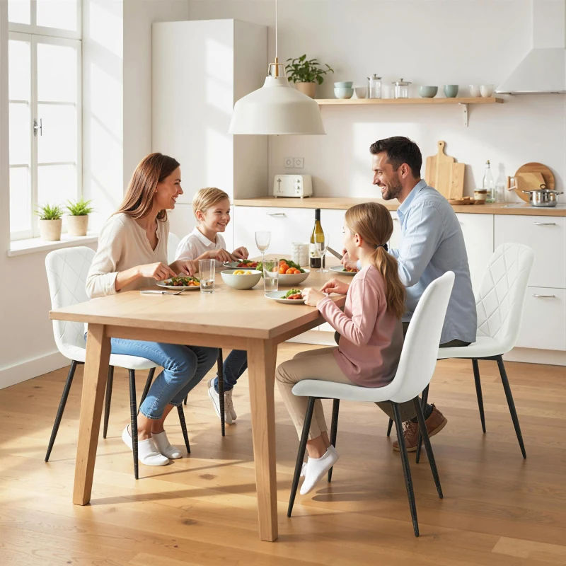 HOMCOM Lot de 4 chaises de salle à manger rembourrées avec dossier haut, pieds en acier et tissu effet velours, crème