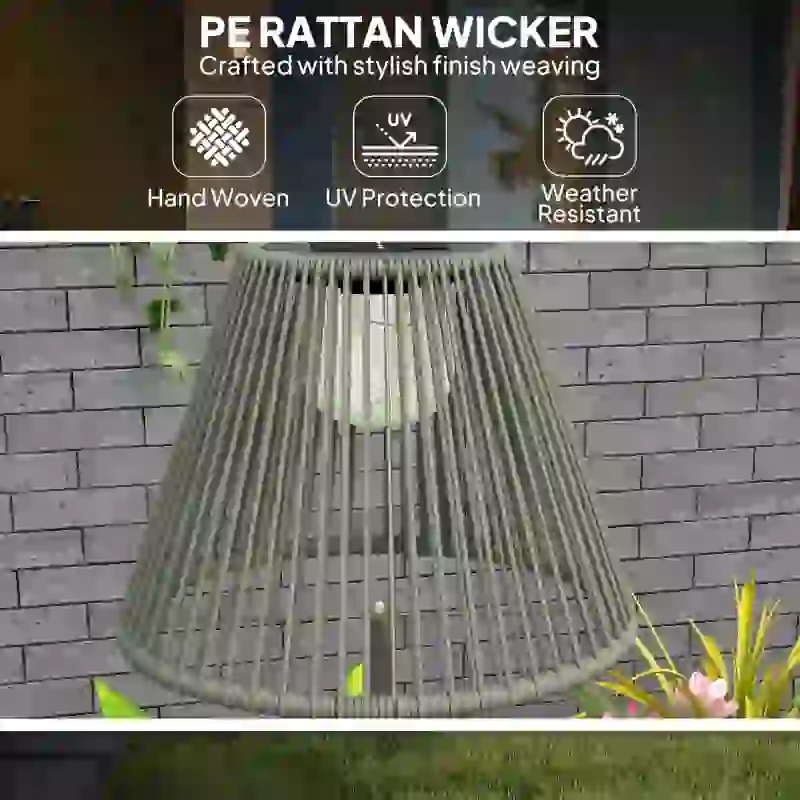 Outsunny Lampa solarna z rattanu, czujnik światła, 25 LED, IP44