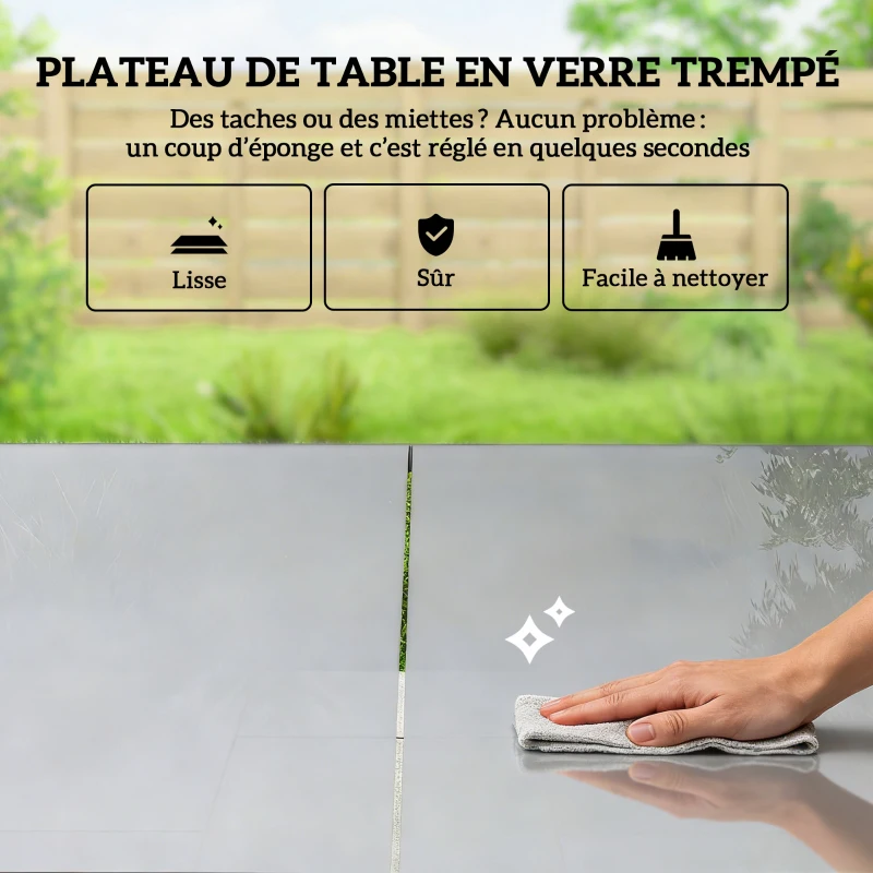 Outsunny Ensemble de Salle à Manger d'Extérieur 7 Pièces pour 6 Personnes, Table en Verre et Chaises en Maille avec Accoudoirs Décoratifs, Gris