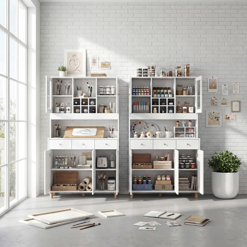 HOMCOM Biała szafka artystyczna 180cm – Witryna na dzieła i organizer do pracowni – Szkło, szuflada & regulowane półki – 100x40cm(m-13)