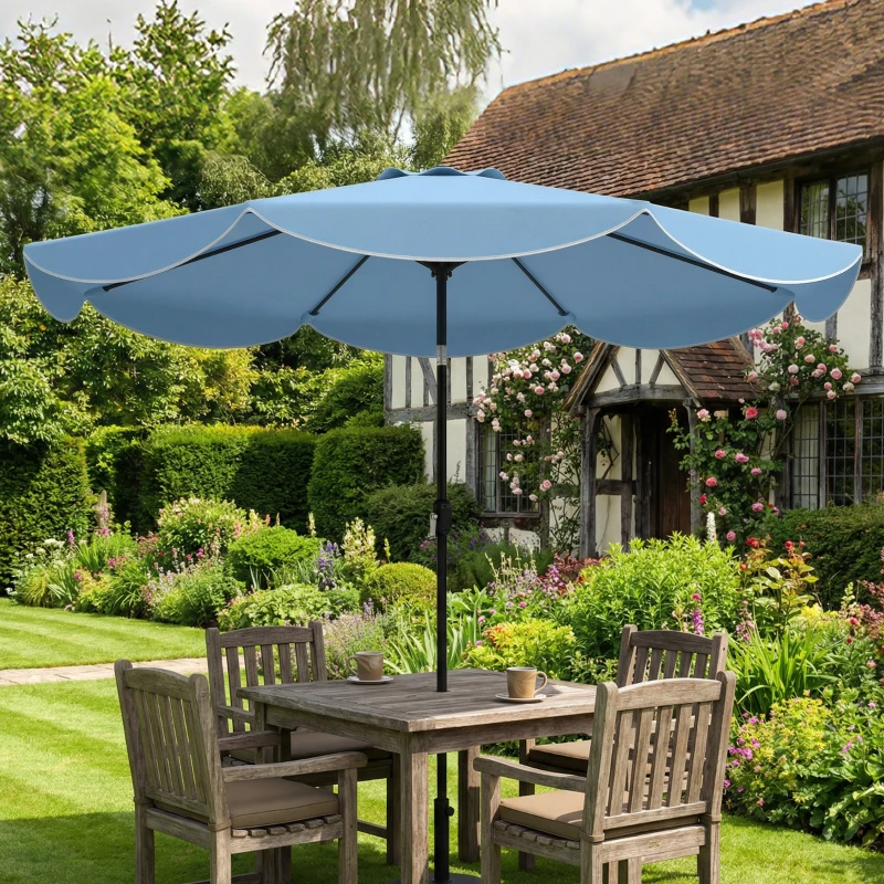 Outsunny Chapéu de Sol para Jardim Ø2,7 m com Inclinação Ajustável Manivela e Volante Azul Celeste