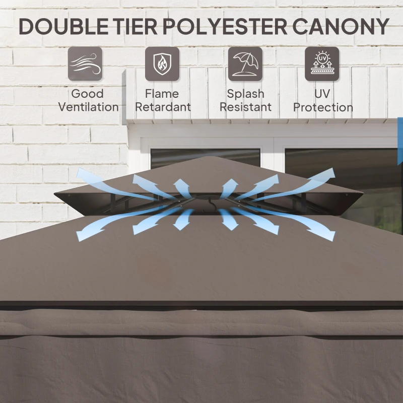 Outsunny 8' x 5' Grill Gazebo, Double Tiered Outdoor BBQ Gazebo Canopy with Side Awning, 2 Side Shelves and 6 Hooks for Garden, Patio, Barbecue, Picnic, Coffee