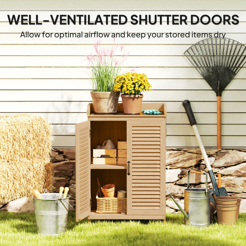 Outsunny Skrzynia ogrodowa, drewniana, z blatem roboczym, żółta