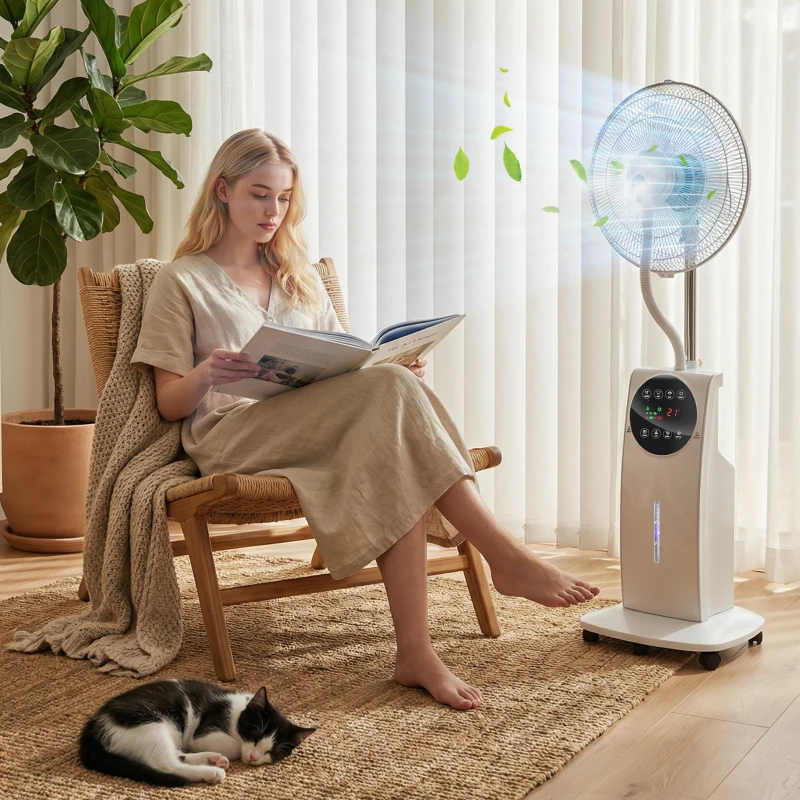 HOMCOM 16" Pedestal Fan with Water Mist Spray Humidifying Misting Fan, White