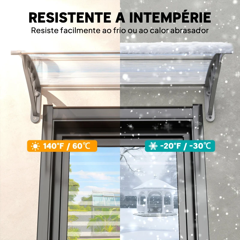 Outsunny Marquise para Portas e Janelas 100x75 cm Toldo de Proteção contra Sol e Chuva com Cobertura de Policarbonato e Barra de Alumínio Transparente