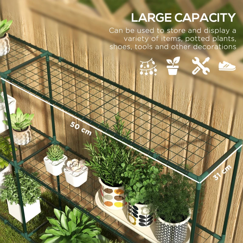 Outsunny Stabilny Stojak na Kwiaty, Regał Roślinny do Szklarni, Szop, Garaży, 222x30x114 cm, Ciemnozielony