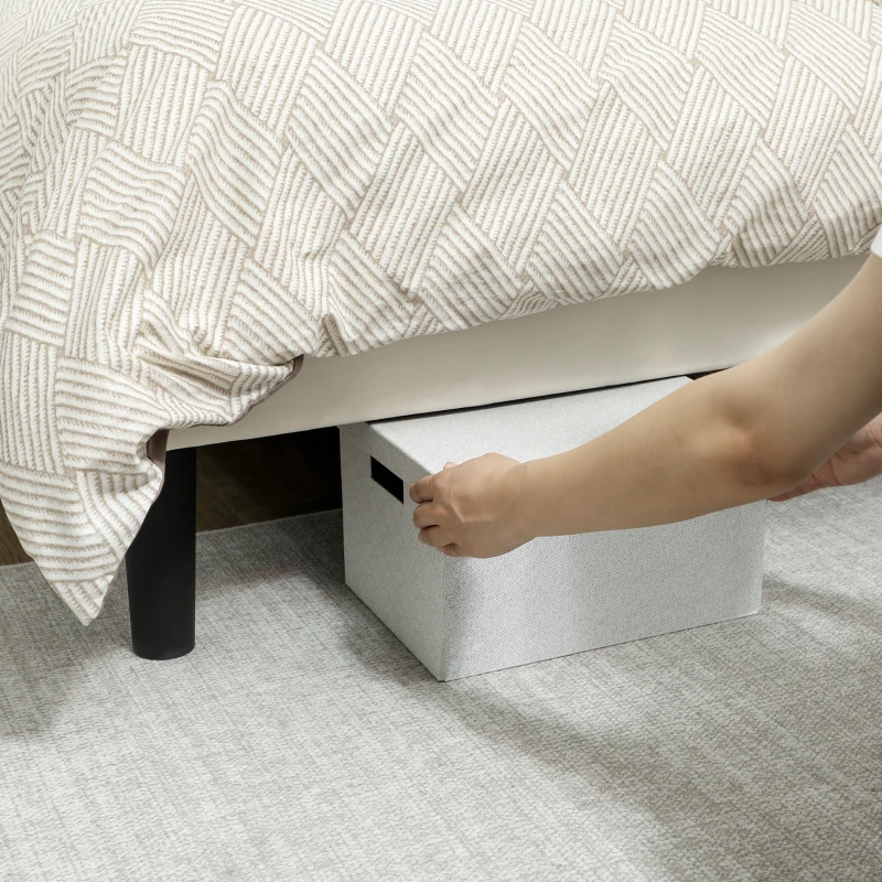 HOMCOM Cadre de lit double 140 x 190 cm lit 2 personnes tête de lit réglable sommier 150 x 198 x 101/106/111/116/121 cm crème