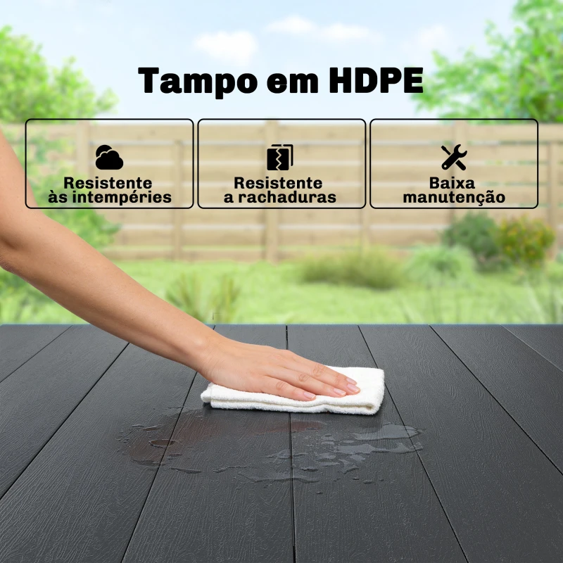 Outsunny Mesa de Jantar de Jardim para 6 Pessoas com Superfície de HDPE e Estrutura Metálica para Pátio 120x90x74 cm Preto