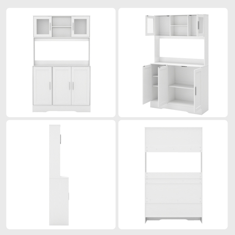 HOMCOM Szafka kuchenna, Design skandynawski, 4 szafki, Regulowane półki, Drzwi ze szkła, Otwarta przestrzeń, Płyta wiórowa, MDF, Biały(m-20)