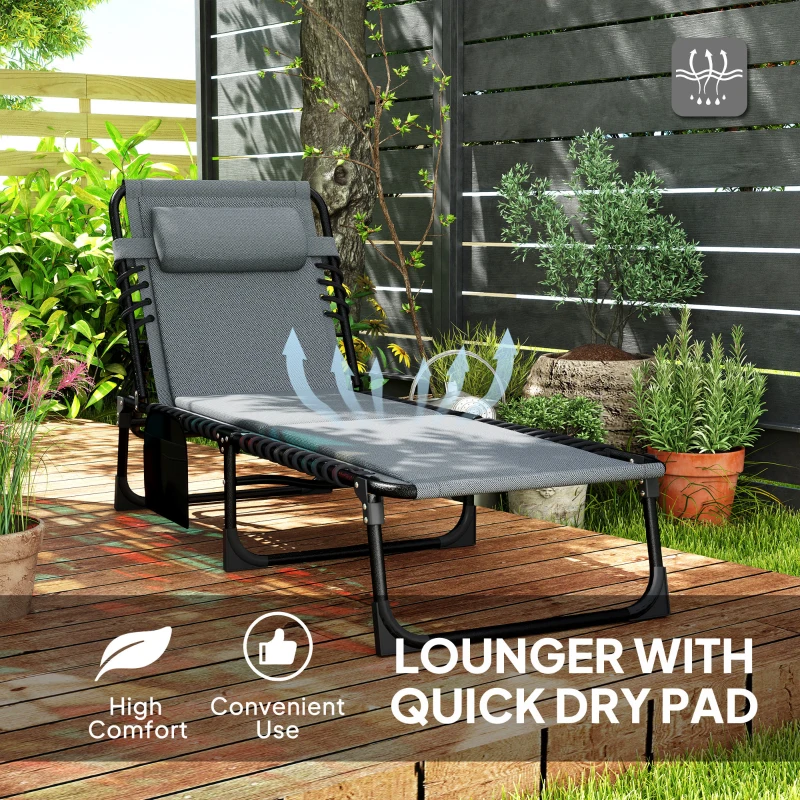 Outsunny Leżak ogrodowy składany z poduszką i kieszenią boczną