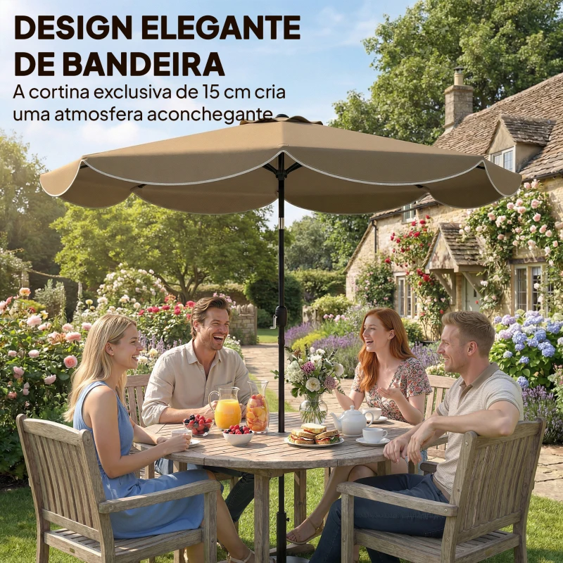 Outsunny Chapéu de Sol para Jardim Ø2,7 m com Inclinação Ajustável em 3 Posições Manivela e Volante Cáqui
