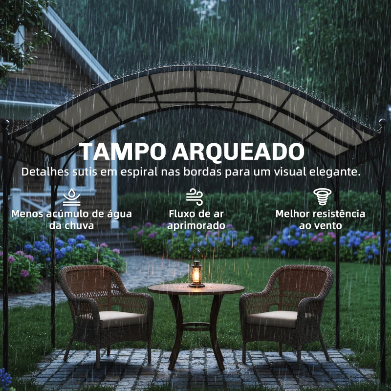 Outsunny Pérgola de Jardim 3x3 m com Toldo UV30+ Estrutura de Metal Galvanizado Telhado Arqueado Pérgola para Exterior Creme