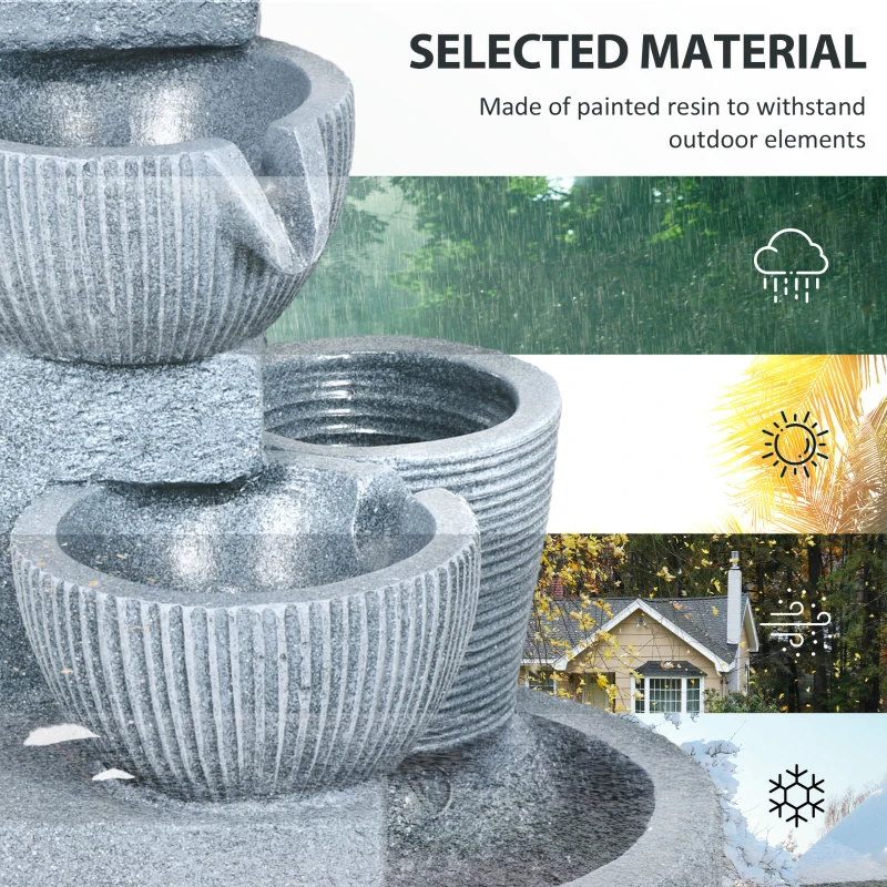 Outsunny Fontanna ogrodowa, w stylu naturalnego kamienia, 4-stopniowy, zasilana energią słoneczną, diody LED, 57 cm wysokość, ciemnoszary