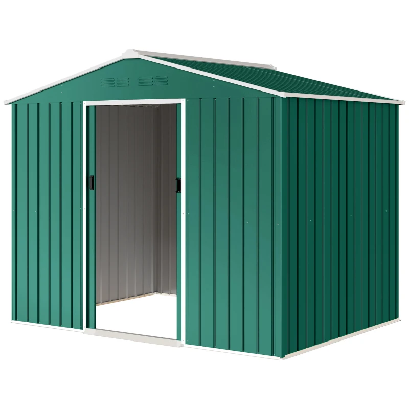 Outsunny Abrigo de Jardim Exterior 3,6 m² 236x171x191 cm com Portas Deslizantes e Ranhuras de Ventilação Verde