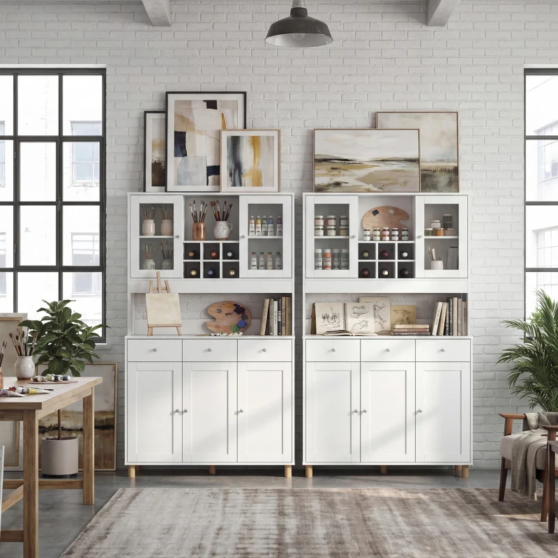 HOMCOM Biała szafka artystyczna 180cm – Witryna na dzieła i organizer do pracowni – Szkło, szuflada & regulowane półki – 100x40cm(m-3)