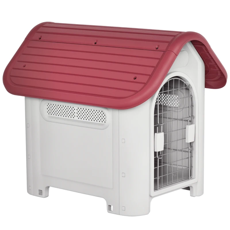 PawHut Niche pour chien extérieur et intérieur double porte en métal et multi-ventilation 59 x 75 x 66 cm rouge