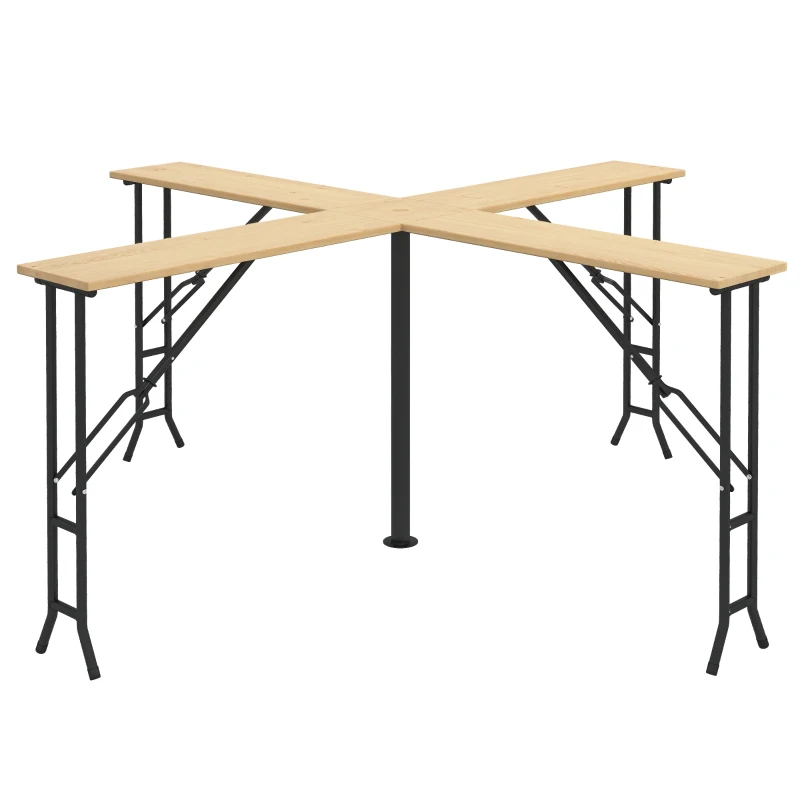 Outsunny Stół piknikowy, składany stół ogrodowy, dla 20 osób, odporny na warunki atmosferyczne, Metal, Drewno sosnowe, 2,4x2,4x1m, Naturalny/Czarny