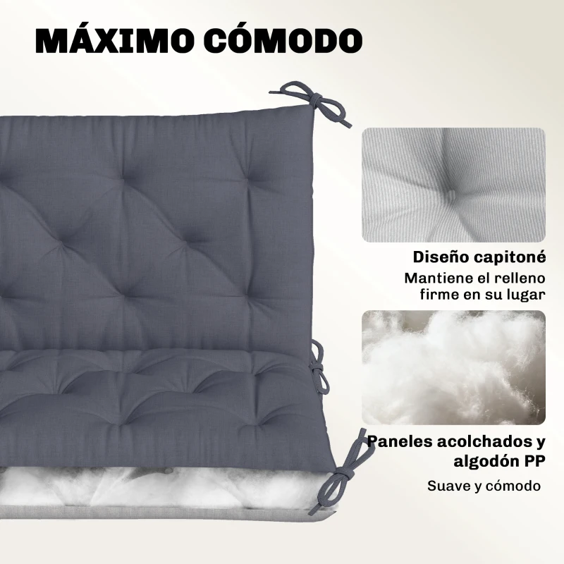 Outsunny Cojín para Banco de Jardín con Respaldo, 150x98x8 cm, Colchón de Banco de 3 Plazas para Interior y Exterior con Relleno Grueso y Cintas de Sujeción, para Columpio, Terraza, Balcón Gris Oscuro