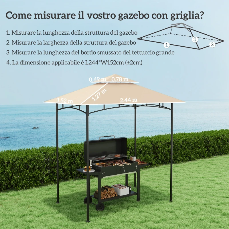 Outsunny Copertura per Gazebo da Giardino per Barbecue 1.52x2.44 m a 2 Livelli in Poliestere 160gsm Beige