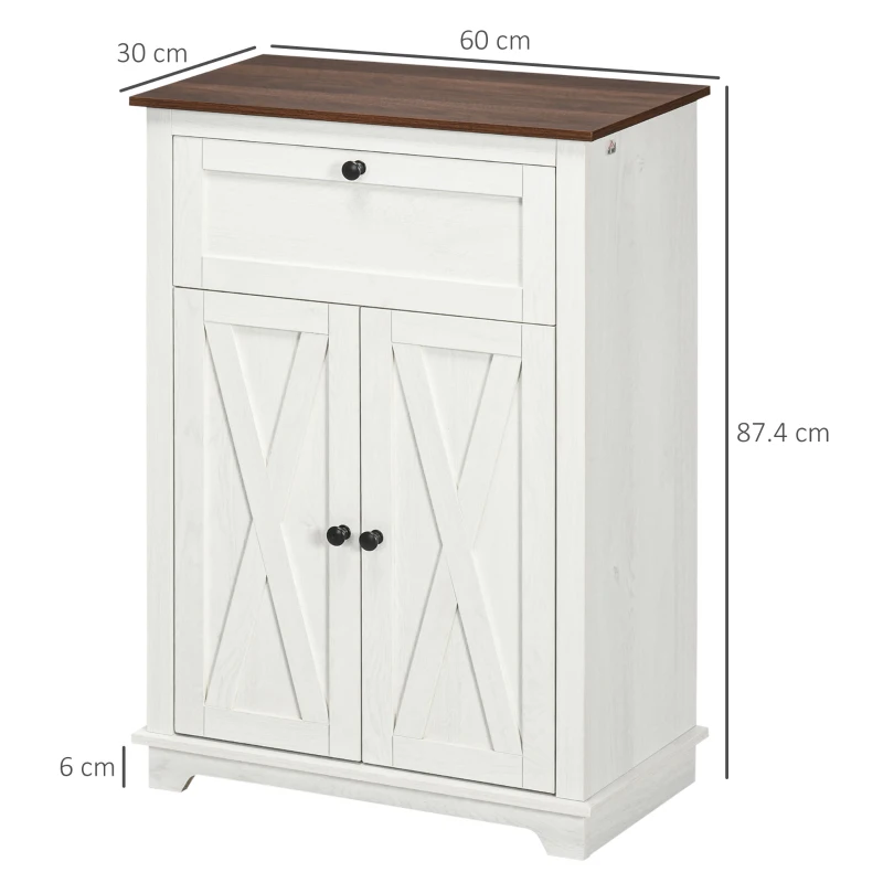 HOMCOM Credenza Bassa da Cucina in Stile Rustico con Cassetto e Armadietto con Ripiano Regolabile, Bianco