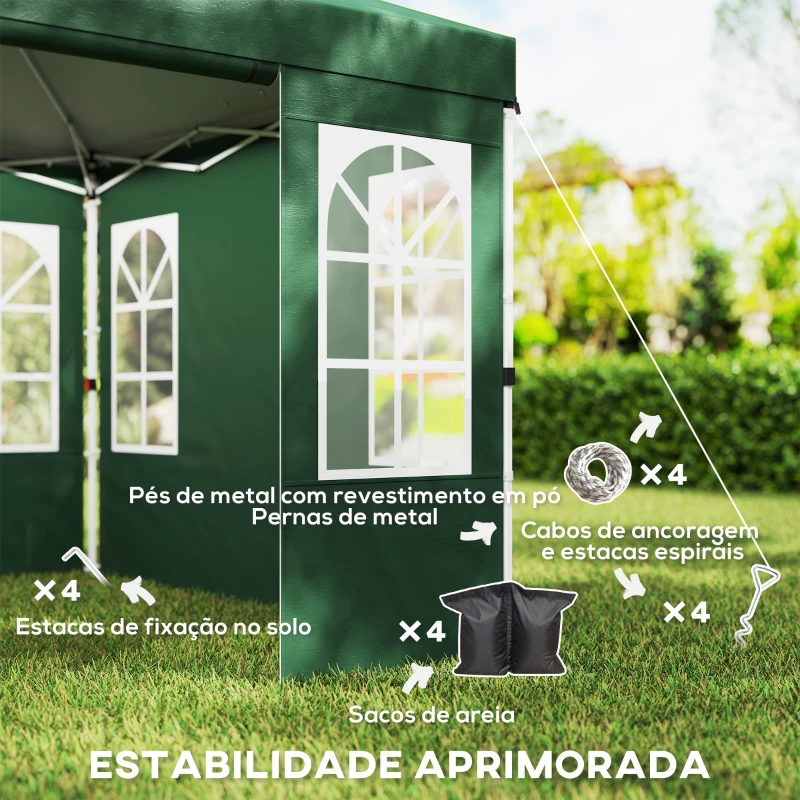 Outsunny Tenda Dobrável 3x3 m Pop-up com UPF50+ 4 Laterais Removíveis Altura Ajustável e Bolsa de Transporte Verde