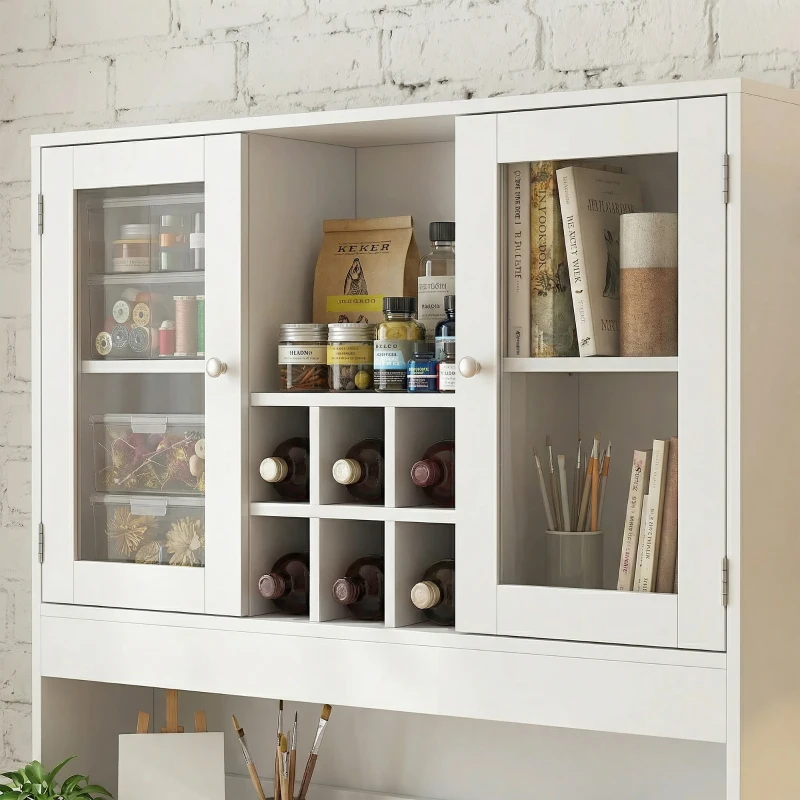 HOMCOM Biała szafka artystyczna 180cm – Witryna na dzieła i organizer do pracowni – Szkło, szuflada & regulowane półki – 100x40cm(m-11)