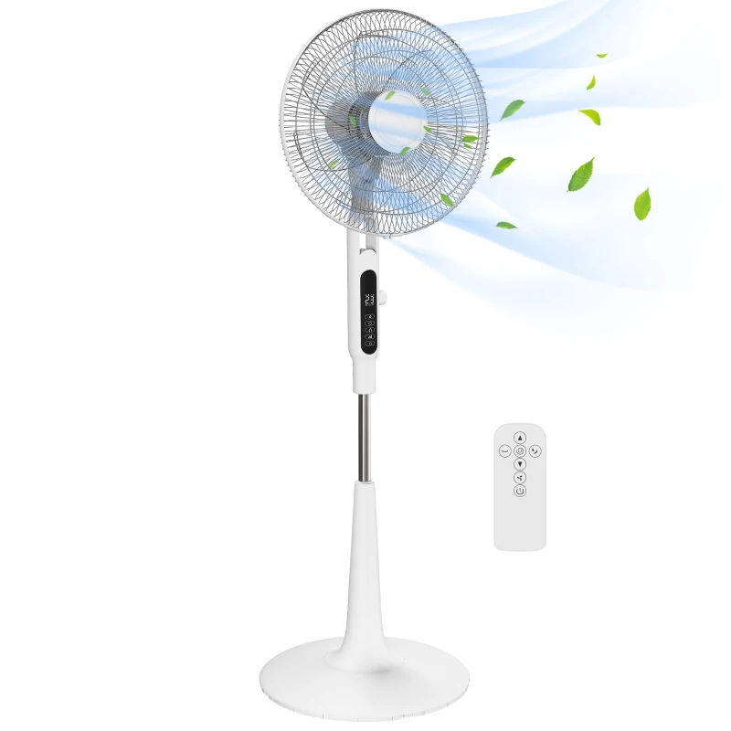 HOMCOM Three Mode Pedestal Fan, with Insect Repellant Box and LED Panel - White