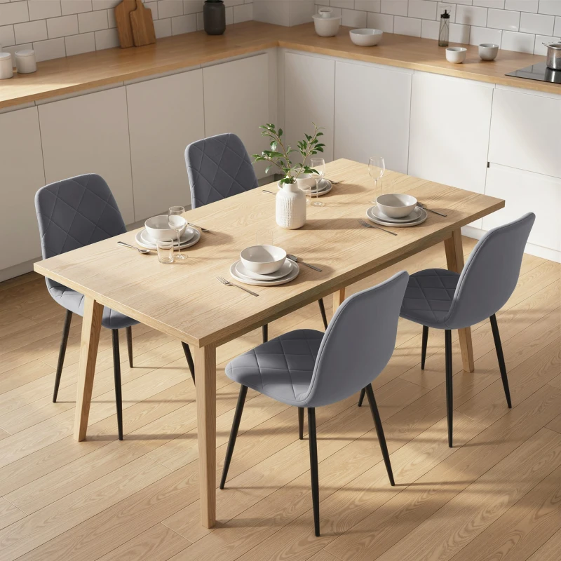 HOMCOM Lot de 4 chaises de salle à manger rembourrées avec dossier haut, pieds en acier et tissu effet velours, gris