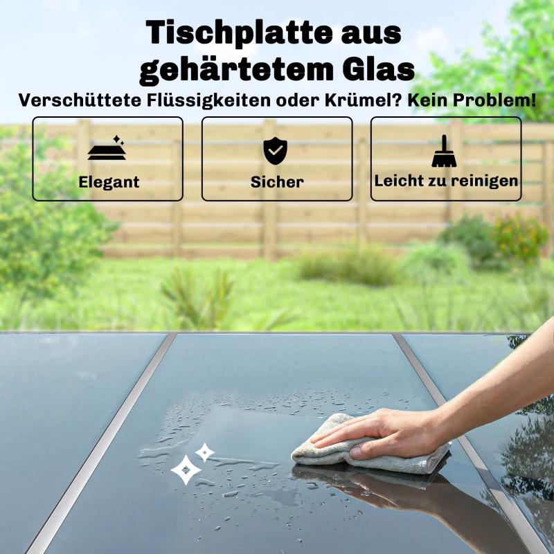 Outsunny Tuinmeubelset 7-delig 150 x 90 cm tafel met 6 ademende stoelen, gehard glazen tafelblad