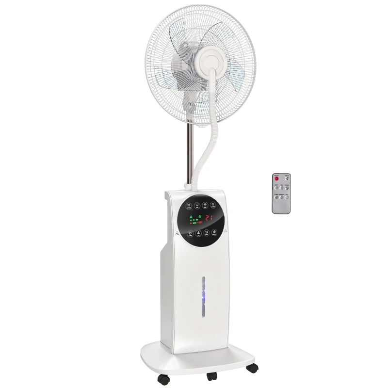 HOMCOM 16" Pedestal Fan with Water Mist Spray Humidifying Misting Fan, White