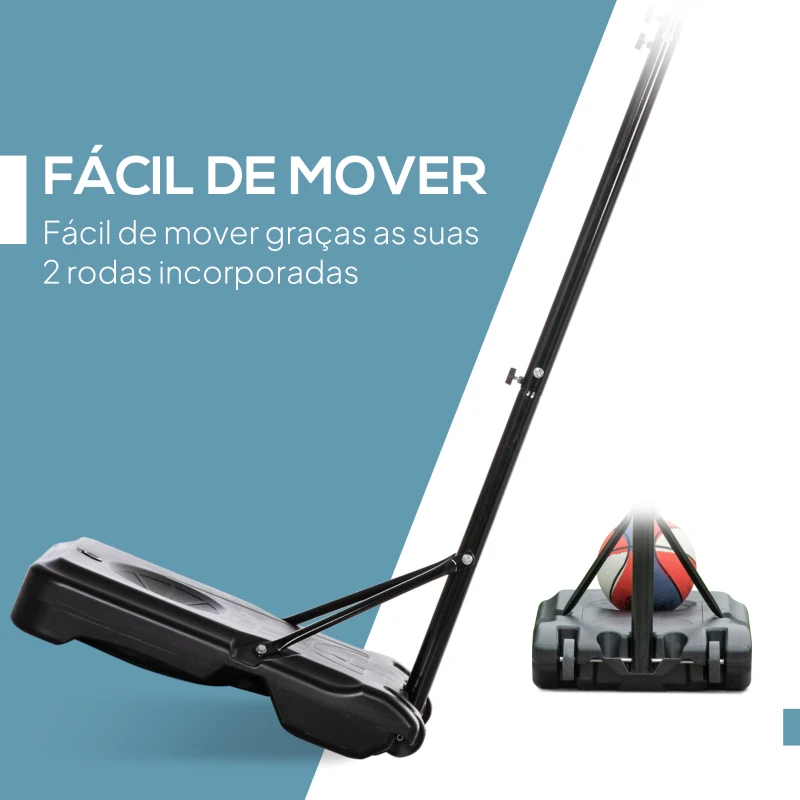 HOMCOM Tabela de Basquetebol para Exterior Altura Ajustável 160-210 cm com Rodas e Base Preenchível 76x48x254 cm Preto
