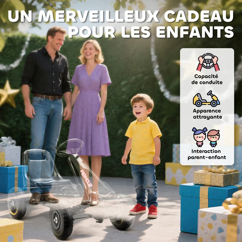 AIYAPLAY Kart à pédales Go-Kart pour enfants siège réglable pneus EVA embrayage manuel et frein 110 x 61 x 62 cm noir