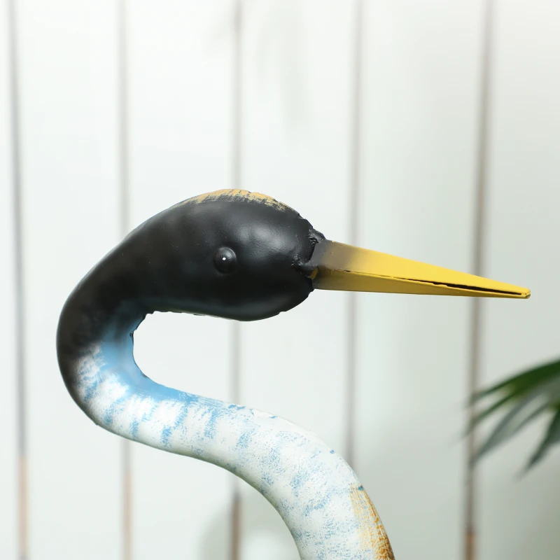 Outsunny Heron Garden Statue, Standing Garden Ornament, Metal Garden Gift with Stakes, 28 x 17 x 63 cm, Multi-Colour