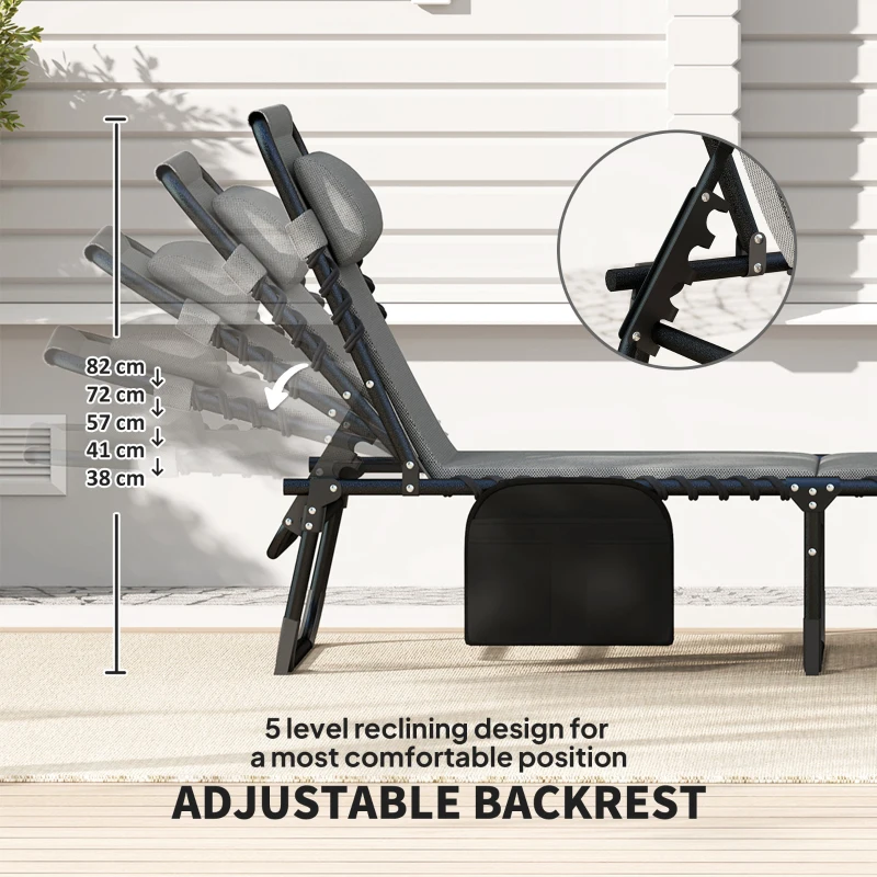 Outsunny Leżak ogrodowy składany z poduszką i kieszenią boczną