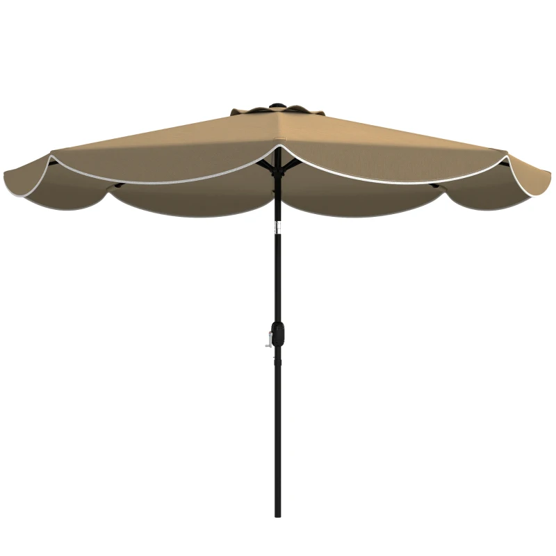 Outsunny Chapéu de Sol para Jardim Ø2,7 m com Inclinação Ajustável em 3 Posições Manivela e Volante Cáqui
