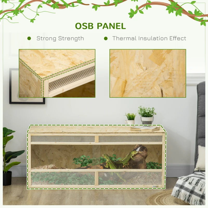 PawHut Terrarium dla gadów/płazów, Drzwi przesuwne ze szkła, Kratki wentylacyjne, 120x50x50cm