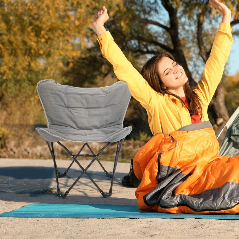 Outsunny Chaise de camping chaise de plage pliable assise large et rembourrée pliante pour pêche 88 x 74 x 84 cm gris clair