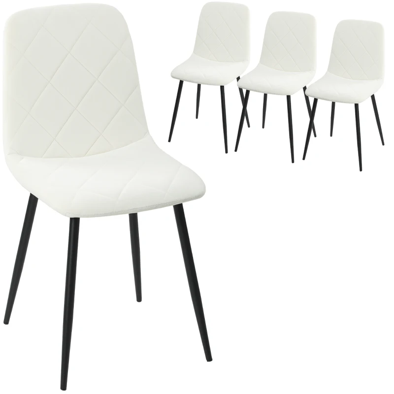 HOMCOM Lot de 4 chaises de salle à manger rembourrées avec dossier haut, pieds en acier et tissu effet velours, crème