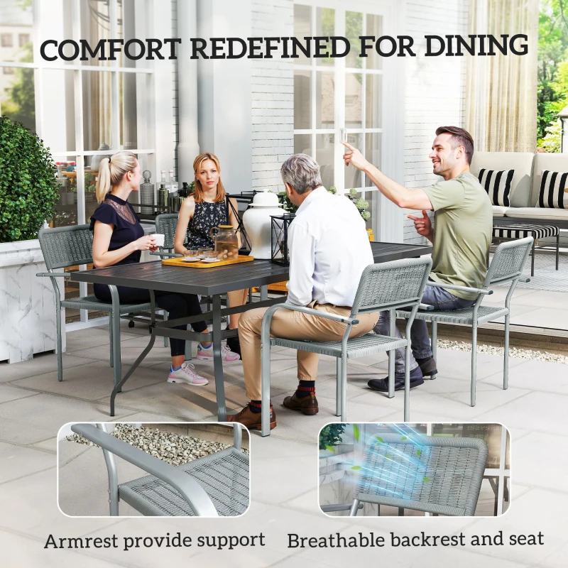 Outsunny Stackable Garden Chairs Set of 4, Rattan Effect Outdoor Dining Chairs, Light Grey