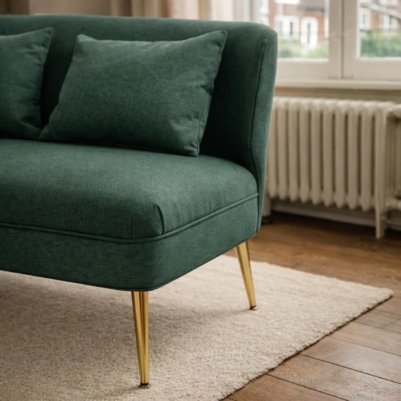 HOMCOM 2 Seater Sofa, Linen-look Fabric Small Sofa with Wing Back, Thick Seat, Metal Legs, Dark Green