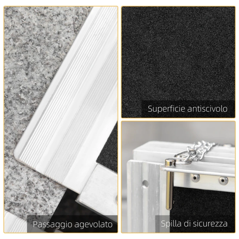 HOMCOM Rampa Pieghevole per Sedia a Rotelle in Alluminio con Rivestimento Antiscivolo e Bordi, 122x73.5 cm, Nero