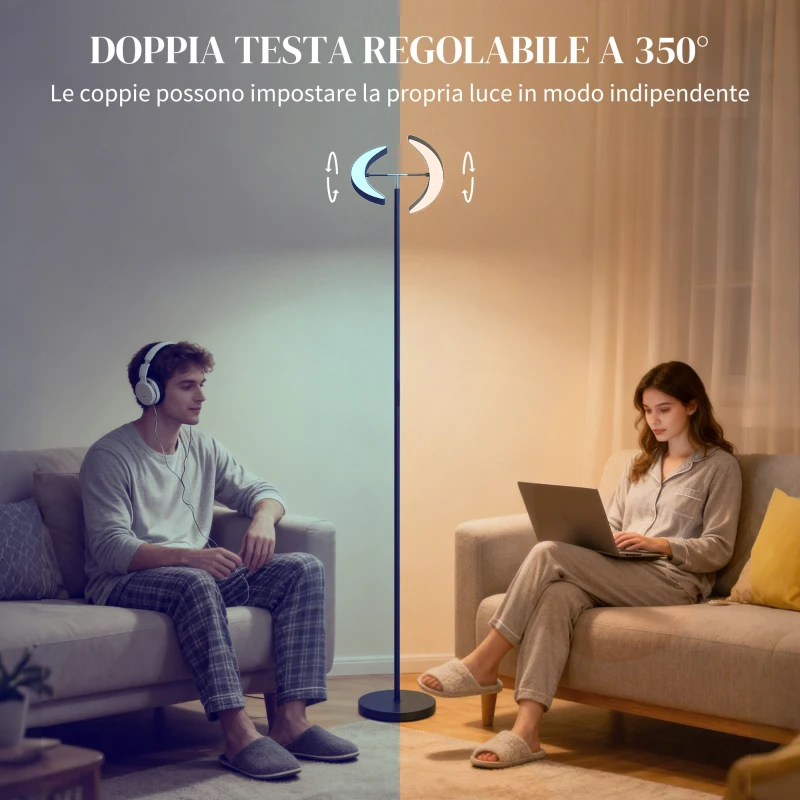 HOMCOM Lampada da Terra Dimmerabile 2700K-6000K con Telecomando e Doppia Testa Girevole a 350°, Nero