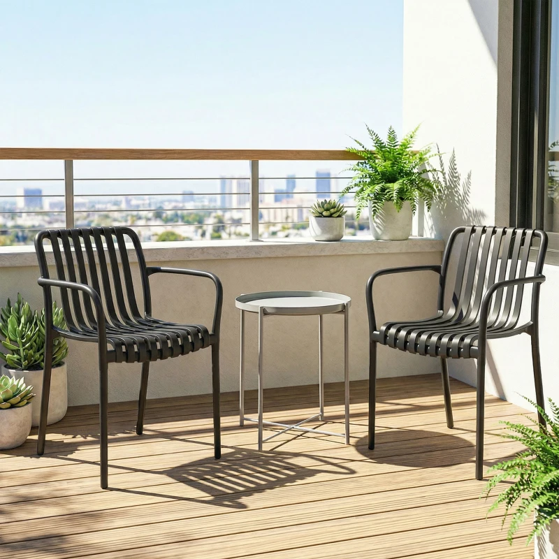 Outsunny Conjunto de 4 Cadeiras de Jardim Empilháveis em PP com Encosto Curvado e Assento com Ripas 55x58,5x81,5 cm Preto