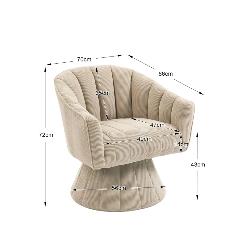 360°-Drehstuhl mit ergonomischer, umschließender Rücken- und Armlehne, 70 x 66 x 72 cm, Khaki