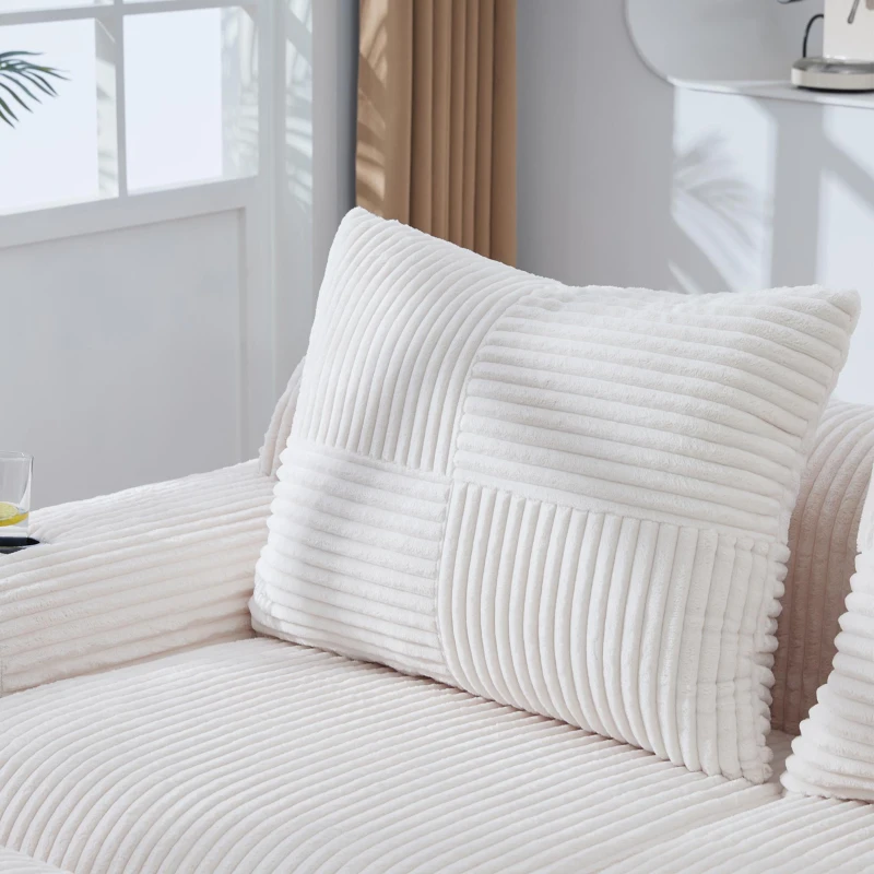 Modulares 2-Sitzer-Cordsofa, mit Getränkehalter und Seitentasche, 200 x 99 x 80 cm, Beige