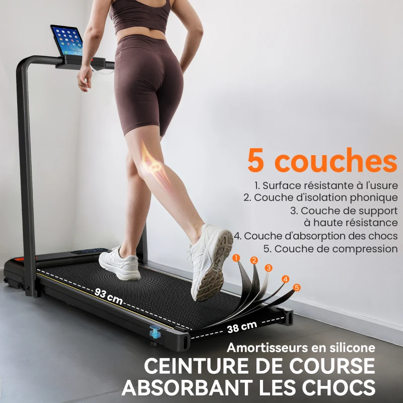 SPORTNOW Tapis de marche 2 en 1, tapis de course pliable Inclinaison à 10% 6 KM/H, moteur 2,0 HP, télécommande 109x48x100cm noir(m-6)
