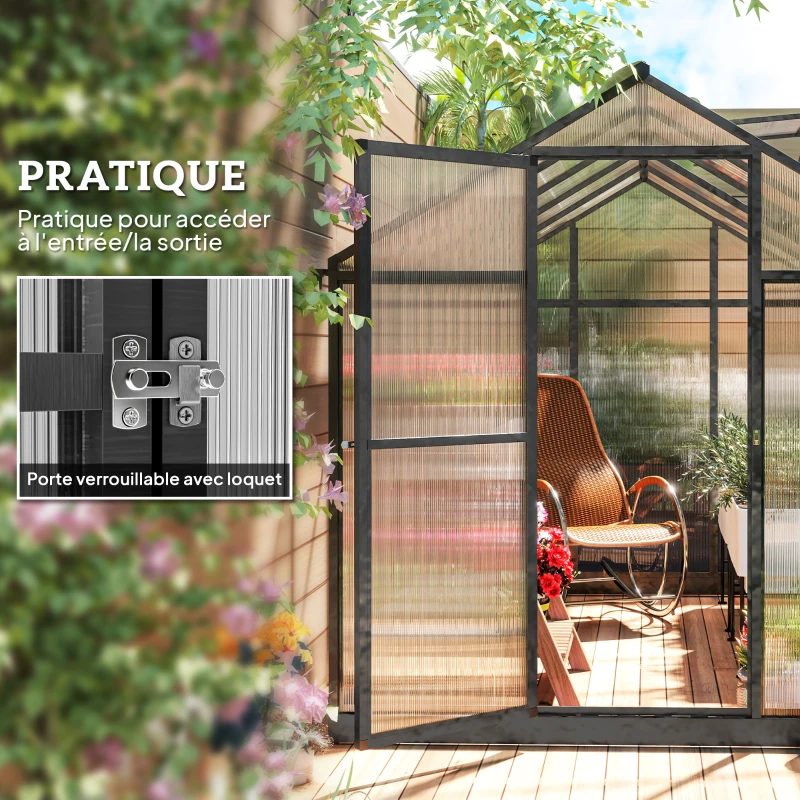 Outsunny Serre de jardin en aluminium polycarbonate, serre avec fenêtres supérieures réglables 303x183x195cm transparent