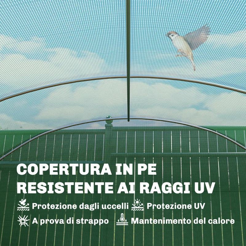 Outsunny Serra a Tunnel con 3 Porte Avvolgibili e 6 Finestrelle, in Acciaio Zincato e PE, 6x3x2 m, Verde